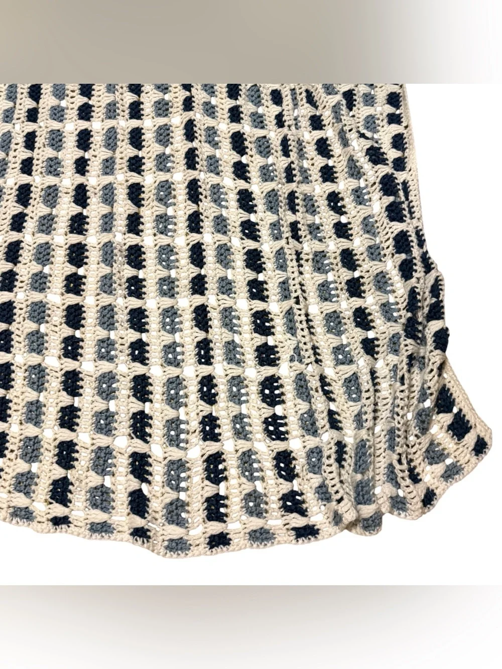 Vintage Crochet Knit Afghan Blanket Handmade Granny Blue White 69”x67”